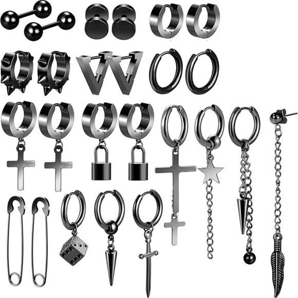 New Cross Dangle Earrings for Men, 25 Pieces Stainless Steel Long Chain Piercing - Picture 7 of 7